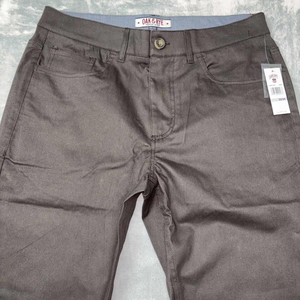 Oak & Rye Mens 32x34 Chino Pants Straight Leg‎ Flat Front Stretch Brown NWT